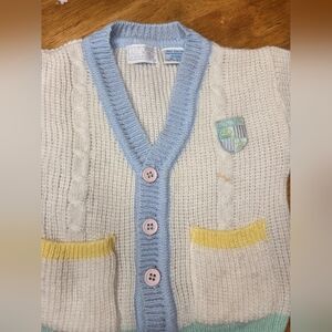 All Mine Vintage Baby Sweater 6-9 Months Pastel Colors Cardigan Button